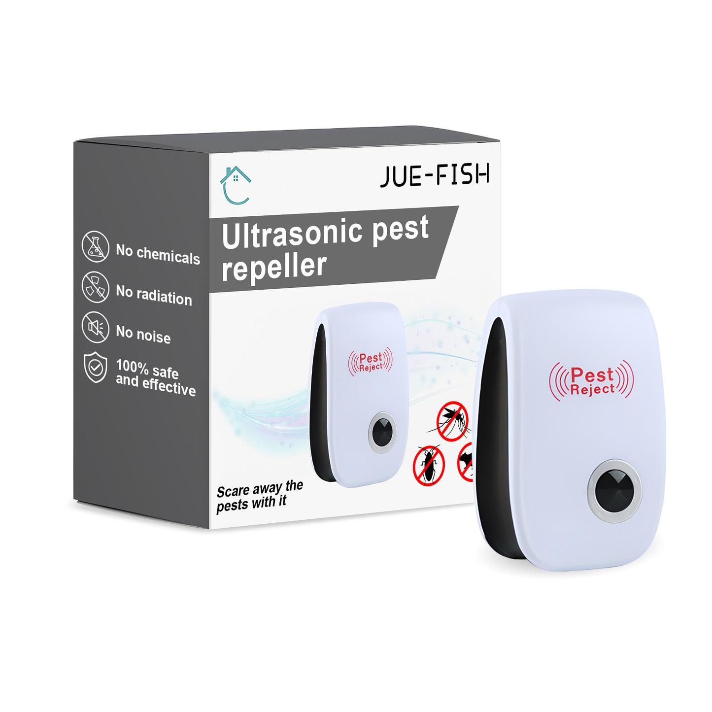 Jue-Fish Ultrasonic Pest Repeller - Mosquito, Cockroach, and Mouse Repellent - Plug-In Intelligent Night Light - 3.58 x 2.12 x 2.36 inches