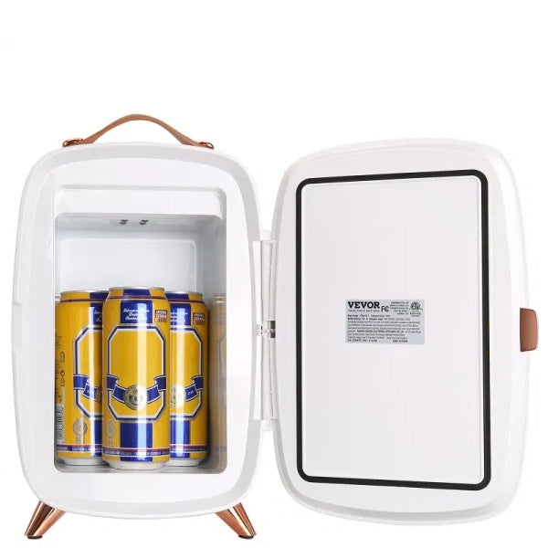 VEVOR Mini Fridge for Bedroom - 6L Capacity, Intelligent Temp Adjustment, LED Makeup Mirror, Quiet Operation, Portable Design