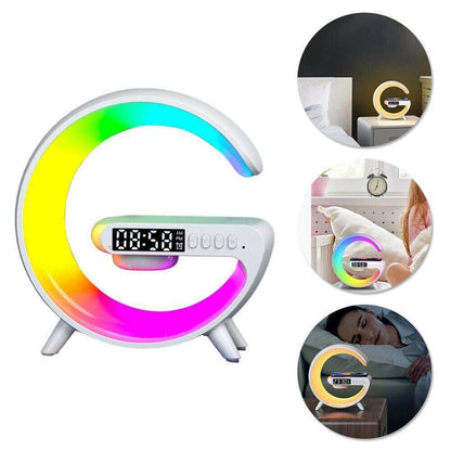 Smart G Night Light LED Bluetooth Speaker - Wireless Charging Alarm Clock with Digital Display - Modern Home Decor