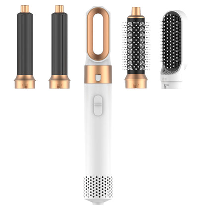 5 in 1 Blow Dryer Brush Set - White Gold - Hair Dryer, Curling Iron, Volumizer, Straightener - Interchangeable Brush Heads