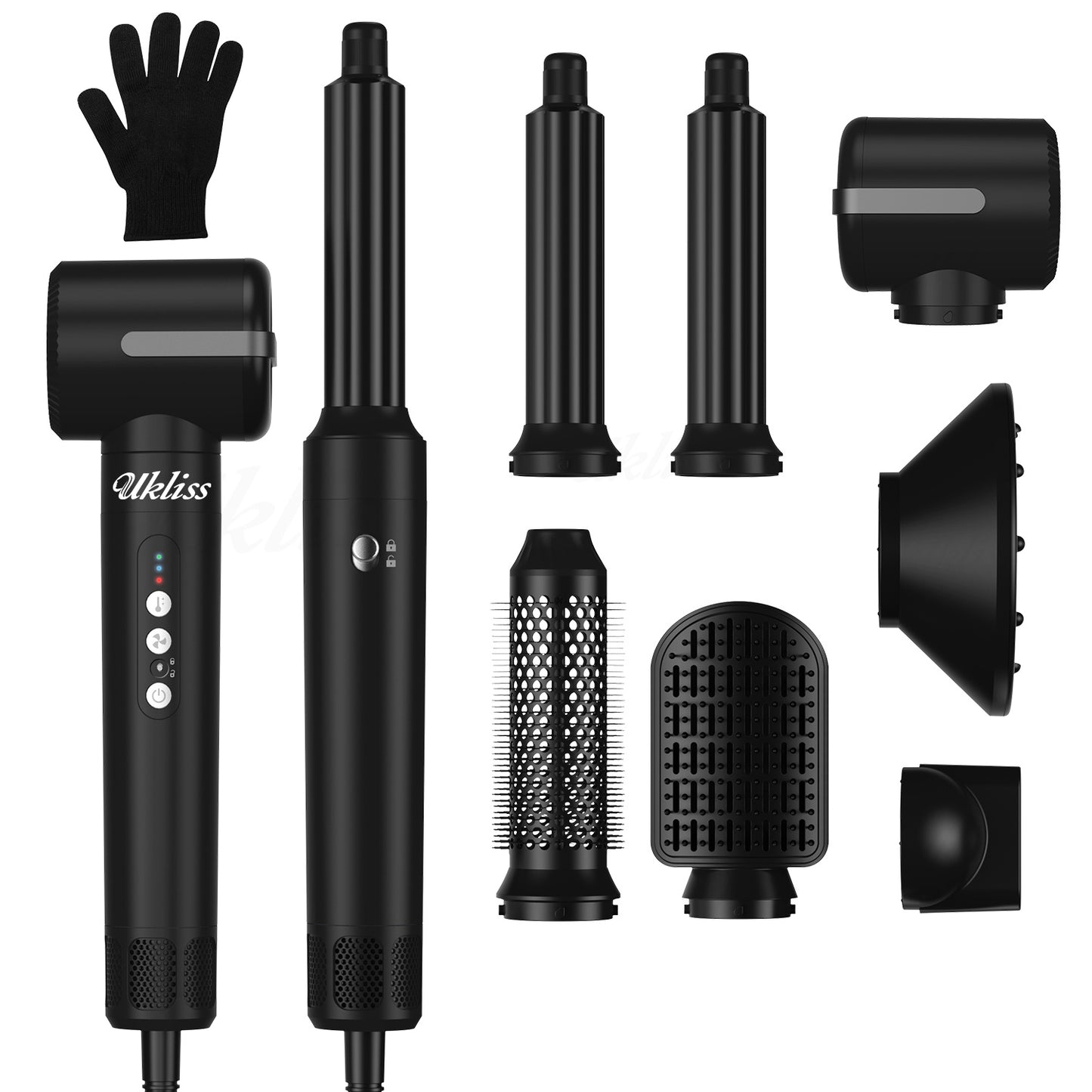 7-in-1 Hair Dryer and Styling Tool - Includes Diffuser, Curling Irons, Brushes - Automatic Curling & Negative Ion Technology