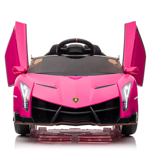 LEADZM Dual Drive 12V 4.5AH Lamborghini Veneno Electric Car with 2.4G Remote Control - Rose Red - For Kids Ages 3-6