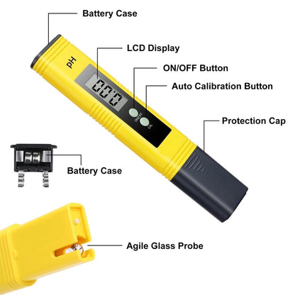 High Precision pH Meter - 0.01 pH Resolution - Digital Water Quality Tester for Aquarium & Hydroponics - LCD Display