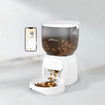 LAMPICK Automatic Cat Feeder - WiFi Food Dispenser with App Control - 4L Capacity, Dual Power Supply, Easy to Clean - For Cats & Small Dogs