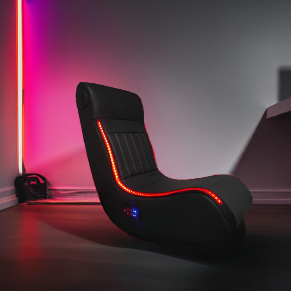 Foldable Gaming Chair with Onboard Speakers, LED Strips, Bluetooth, Vibration Massage - Black