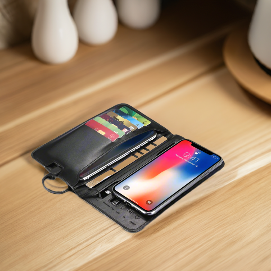 Charging Wallet - Black - Versatile Travel Companion with Built-in Charging Module - Electronic Accessory